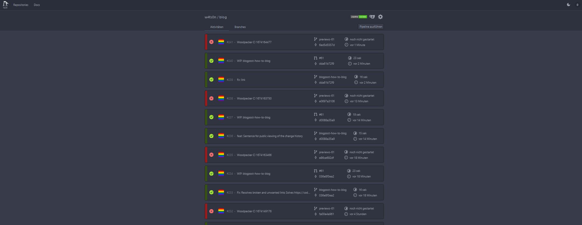 Bildbeschreibung: Bedienoberfläche der Continuous Integration (CI) von Codeberg.