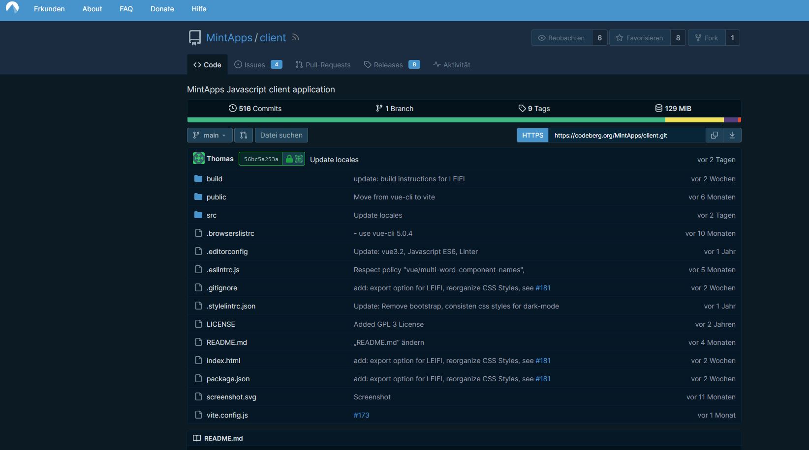 Bildbeschreibung: Client-Repository der MintApps