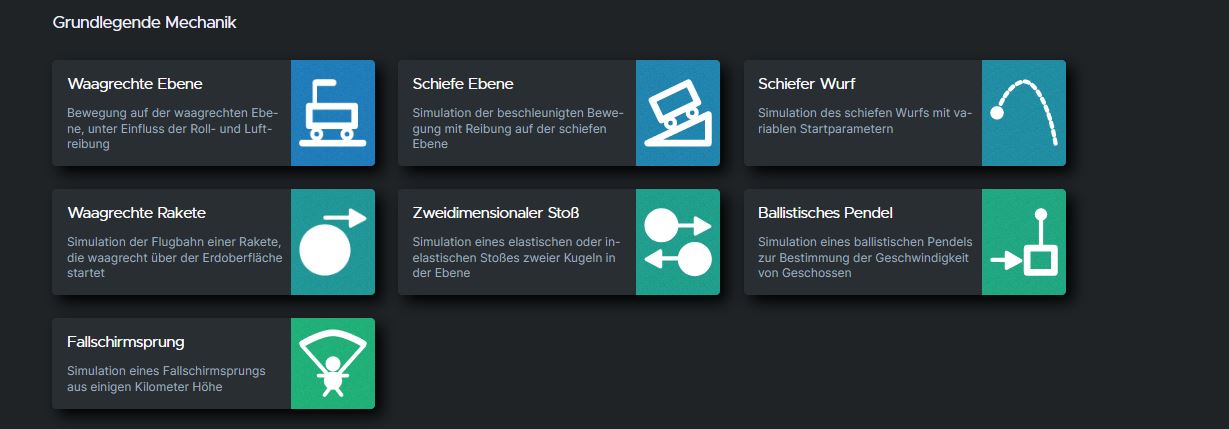Bildbeschreibung: Übersicht der MintApps im Bereich Physik , Stand 03. Februar 2023