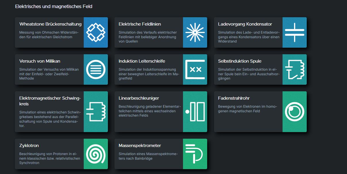 Bildbeschreibung: Übersicht der MintApps im Bereich Physik, Stand 03. Februar 2023
