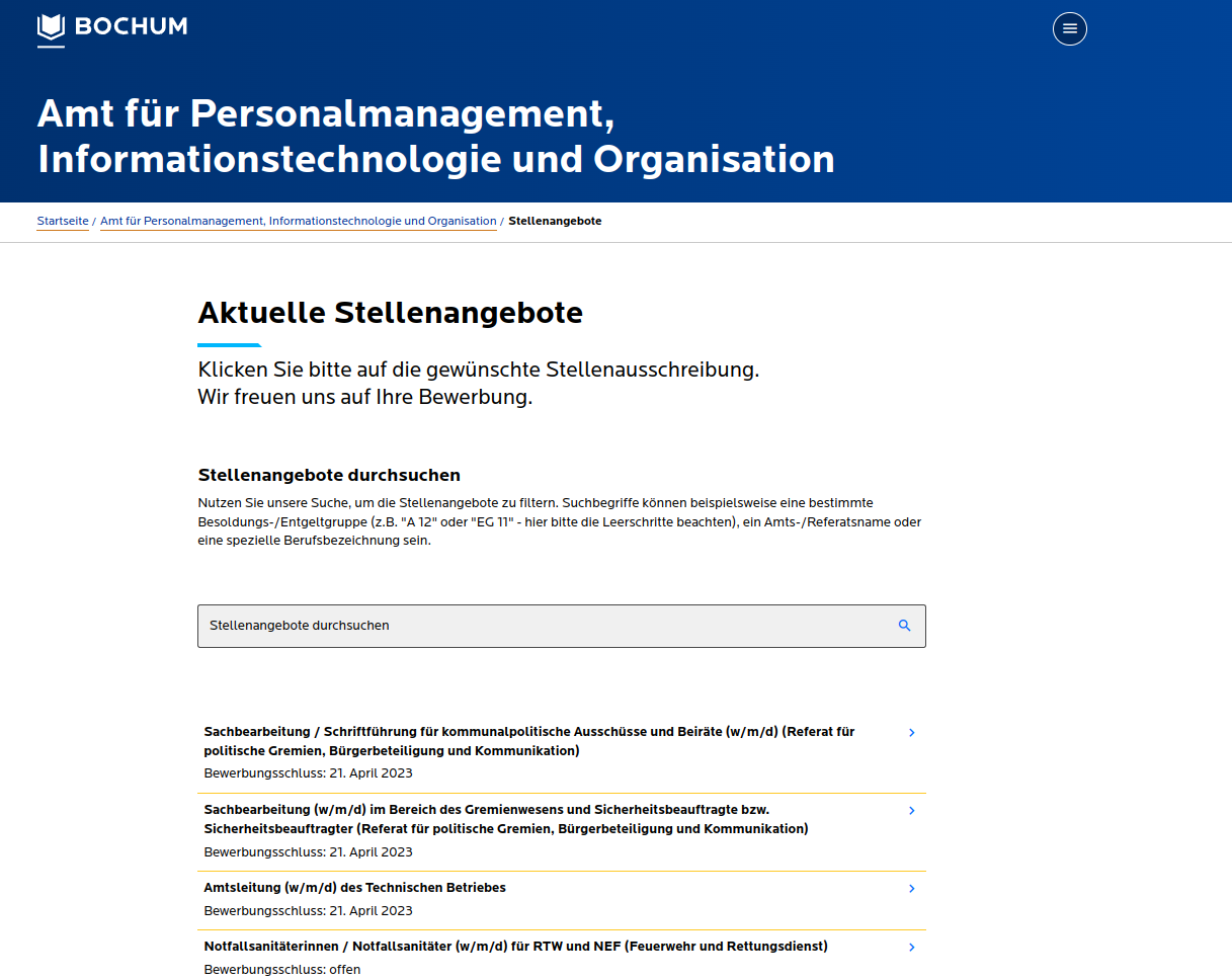 Bewerbungsportal der Stadt Bochum