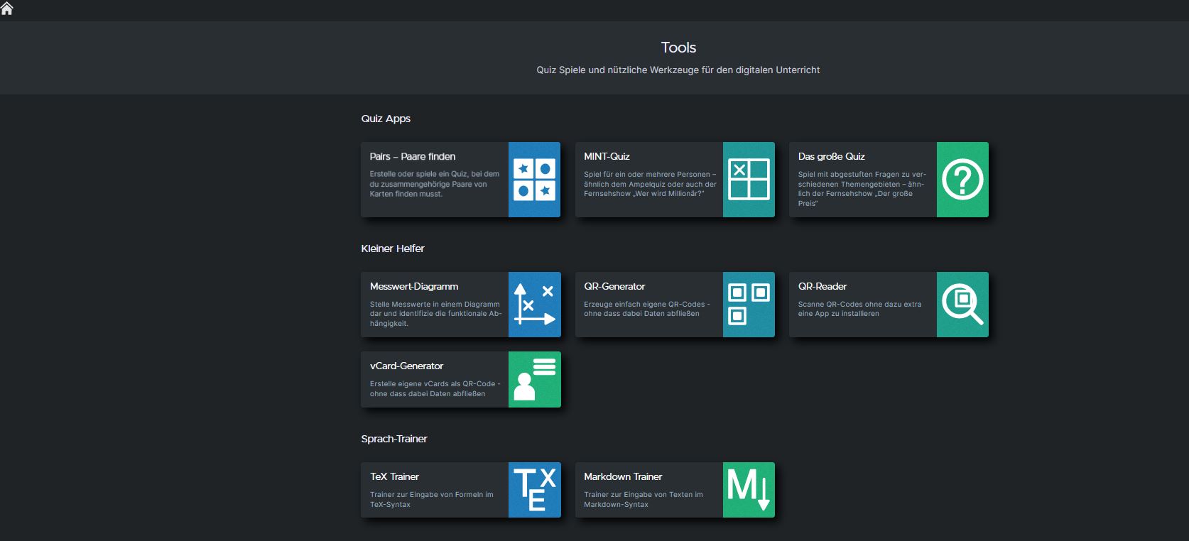 Bildbeschreibung: Übersicht der MintApps im Bereich Tools, Stand 03. Februar 2023
