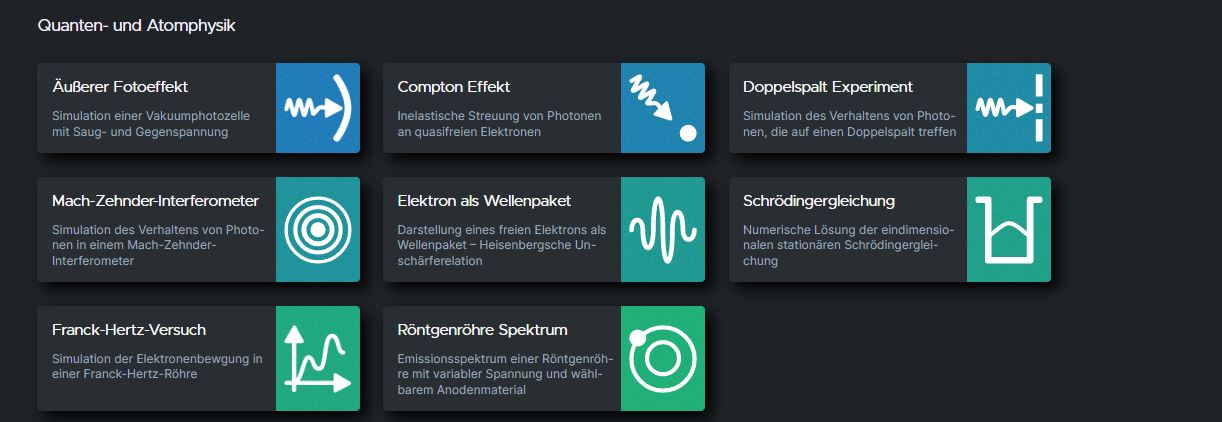 Bildbeschreibung: Übersicht der MintApps im Bereich Physik, Stand 03. Februar 2023